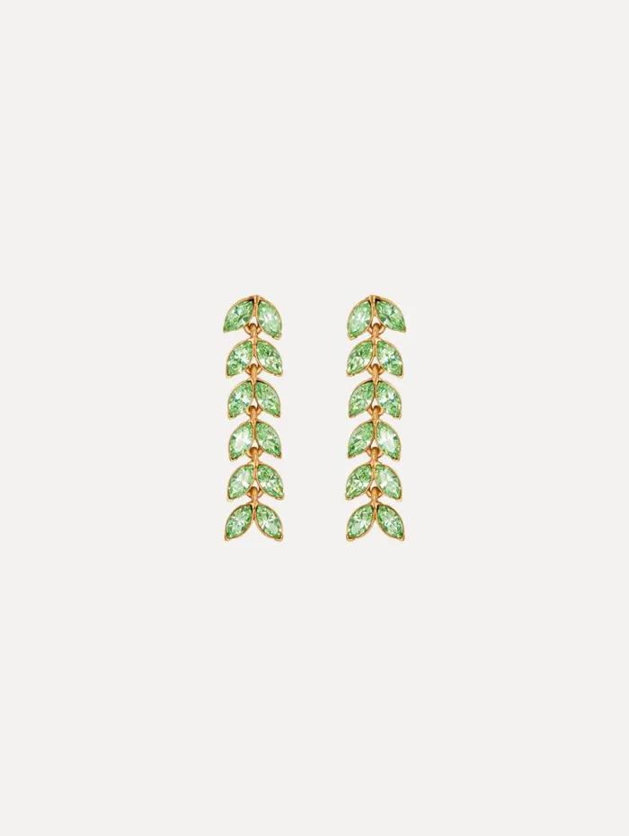 Women Oscar De La Renta Earrings Crystal Leaves Strand Earrings Chrysolite