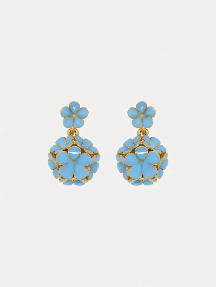 Women Oscar De La Renta Earrings Enamel Flower Drop ClipOn Earrings Blue
