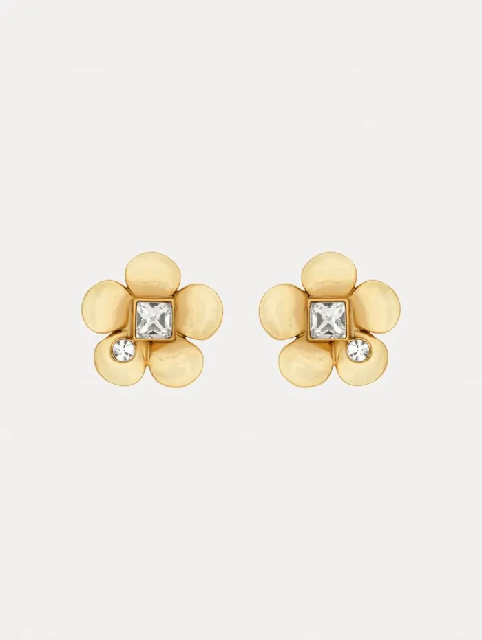 Women Oscar De La Renta Earrings Flower Stud Earrings Gold