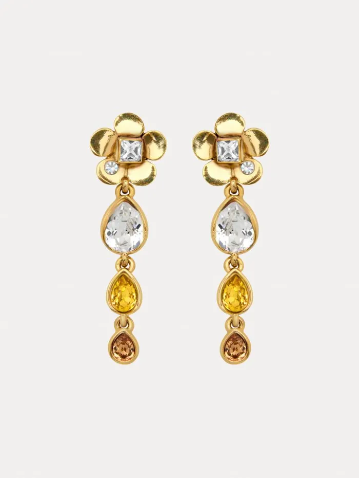 Women Oscar De La Renta Earrings Flower Teardrop ClipOn Earrings Crystal Multi