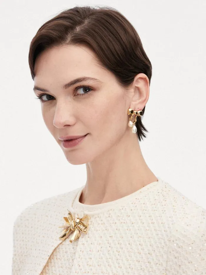 Women Oscar De La Renta Earrings Heart and Bow Pearl Earrings Gold Women Oscar De La Renta Earrings Heart and Bow Pearl Earrings Gold