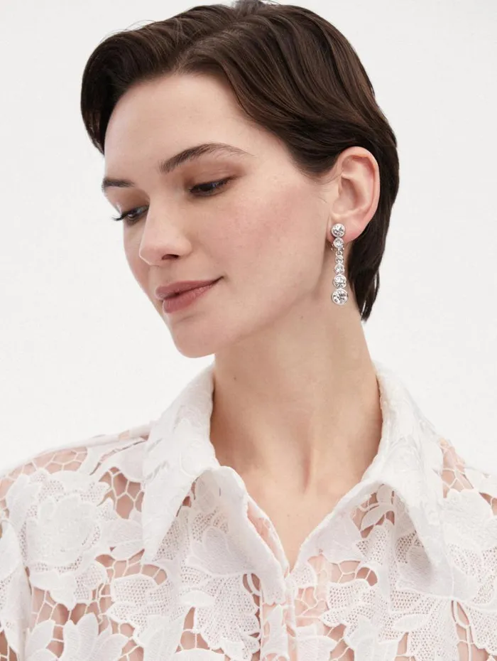 Women Oscar De La Renta Earrings Round Stone Drop ClipOn Earrings Crystal Women Oscar De La Renta Earrings Round Stone Drop ClipOn Earrings Crystal