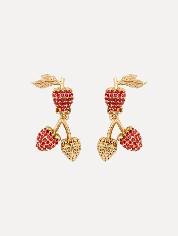 Women Oscar De La Renta Earrings Strawberry ClipOn Earrings Red