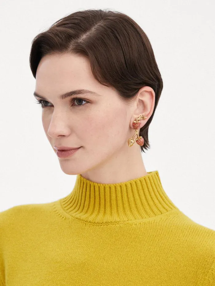 Women Oscar De La Renta Earrings Strawberry ClipOn Earrings Red