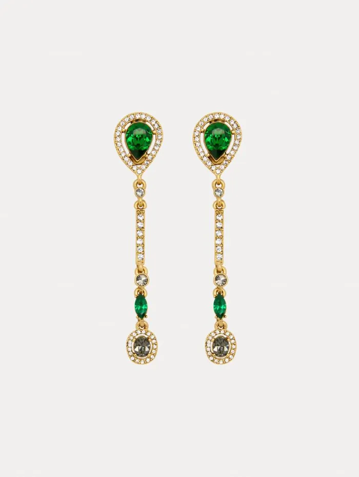 Women Oscar De La Renta Earrings Teardrop Strand ClipOn Earrings Green Multi