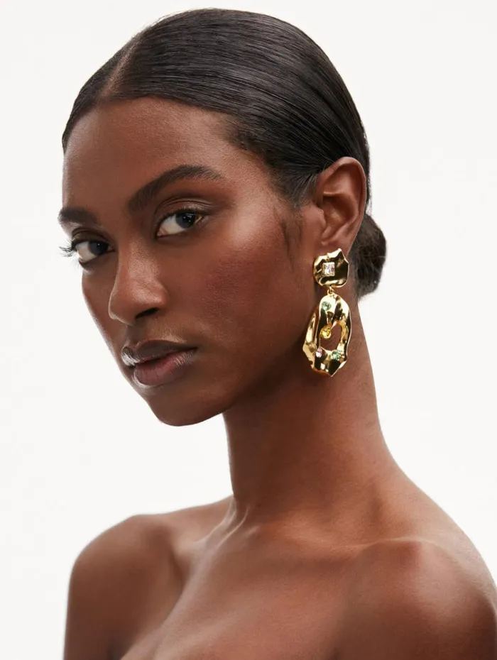 Women Oscar De La Renta Earrings Textured Metal Drop Earrings Multi