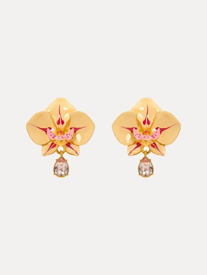 Women Oscar De La Renta Earrings Watercolor Orchid ClipOn Earrings Ivory Multi