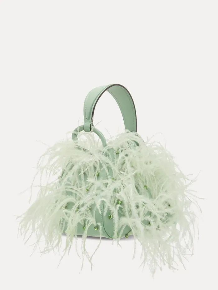 Women Oscar De La Renta Handbags Ostrich Feather O Handle Bag Willow