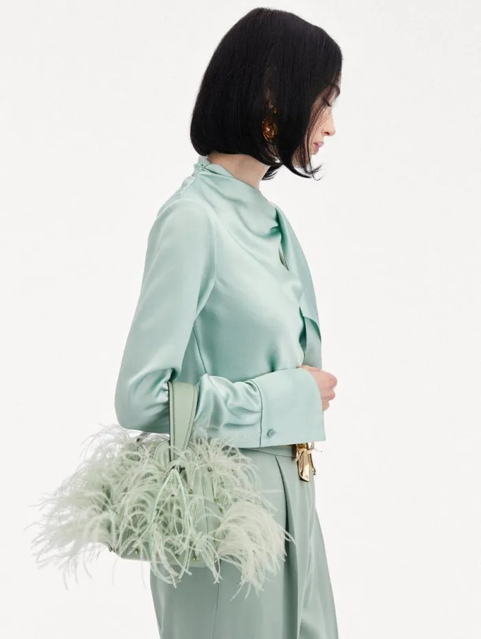 Women Oscar De La Renta Handbags Ostrich Feather O Handle Bag Willow Women Oscar De La Renta Handbags Ostrich Feather O Handle Bag Willow