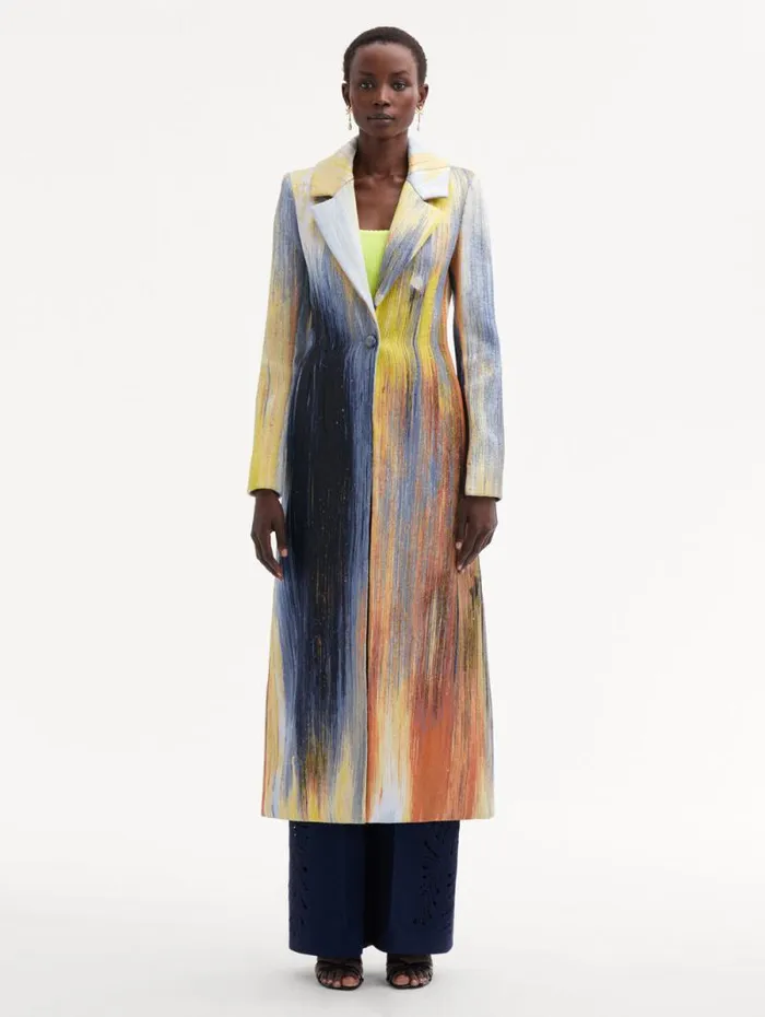 Women Oscar De La Renta Jackets and Coats Abstract Brushstroke Jacquard Coat Calendula Multi Women Oscar De La Renta Jackets and Coats Abstract Brushstroke Jacquard Coat Calendula Multi