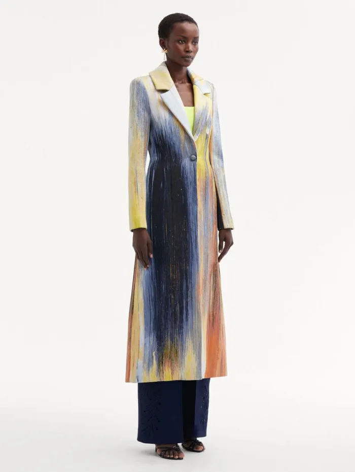 Women Oscar De La Renta Jackets and Coats Abstract Brushstroke Jacquard Coat Calendula Multi Women Oscar De La Renta Jackets and Coats Abstract Brushstroke Jacquard Coat Calendula Multi