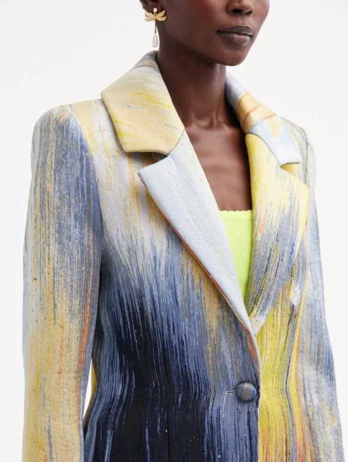 Women Oscar De La Renta Jackets and Coats Abstract Brushstroke Jacquard Coat Calendula Multi Women Oscar De La Renta Jackets and Coats Abstract Brushstroke Jacquard Coat Calendula Multi