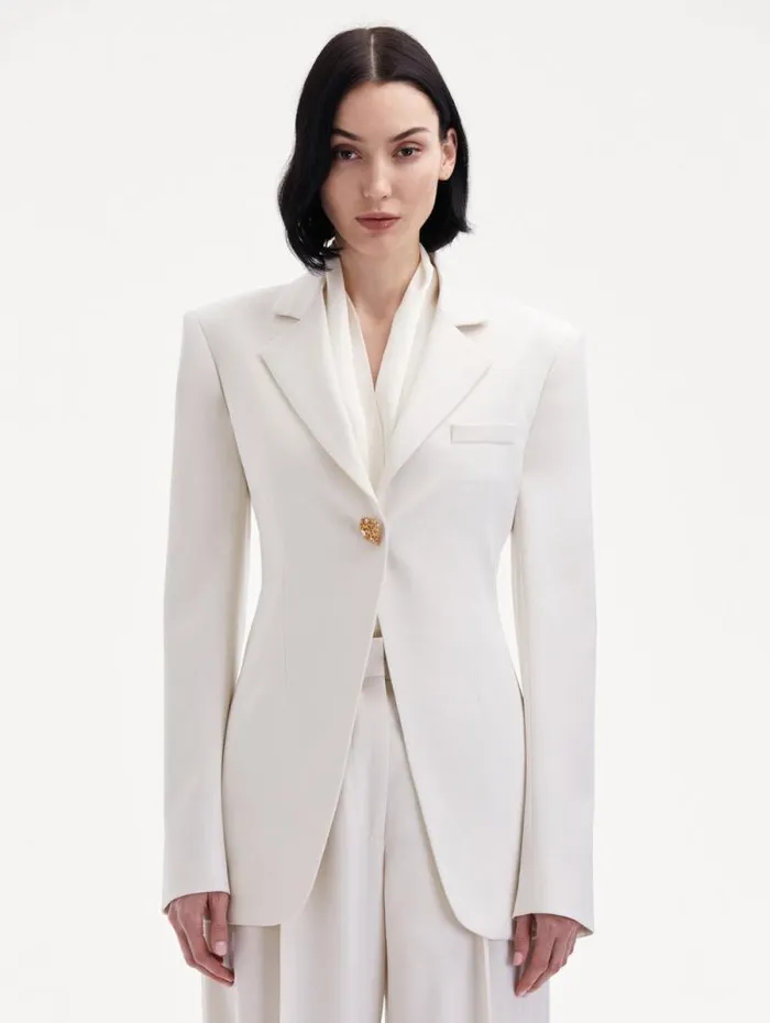 Women Oscar De La Renta Jackets and Coats Button Detail SingleBreasted Blazer Ivory Women Oscar De La Renta Jackets and Coats Button Detail SingleBreasted Blazer Ivory