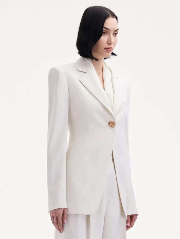 Women Oscar De La Renta Jackets and Coats Button Detail SingleBreasted Blazer Ivory Women Oscar De La Renta Jackets and Coats Button Detail SingleBreasted Blazer Ivory