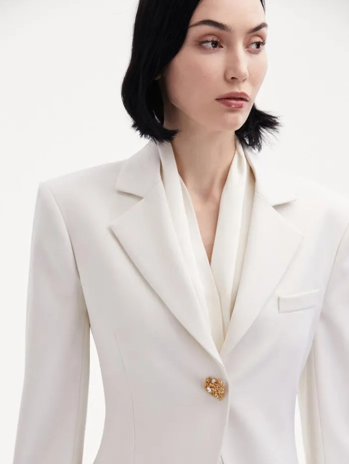 Women Oscar De La Renta Jackets and Coats Button Detail SingleBreasted Blazer Ivory Women Oscar De La Renta Jackets and Coats Button Detail SingleBreasted Blazer Ivory