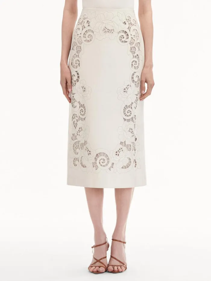 Women Oscar De La Renta Pants and Skirts Laser Cut Floral Leather Pencil Skirt White Women Oscar De La Renta Pants and Skirts Laser Cut Floral Leather Pencil Skirt White