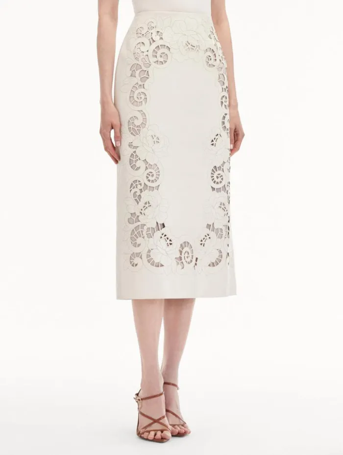 Women Oscar De La Renta Pants and Skirts Laser Cut Floral Leather Pencil Skirt White Women Oscar De La Renta Pants and Skirts Laser Cut Floral Leather Pencil Skirt White