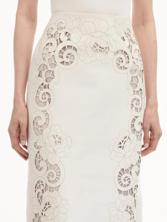 Women Oscar De La Renta Pants and Skirts Laser Cut Floral Leather Pencil Skirt White Women Oscar De La Renta Pants and Skirts Laser Cut Floral Leather Pencil Skirt White
