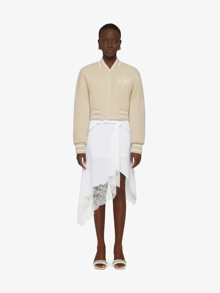 Women Outerwear and Blousons Givenchy Cropped Varsity Jacket In Wool Beigewhite