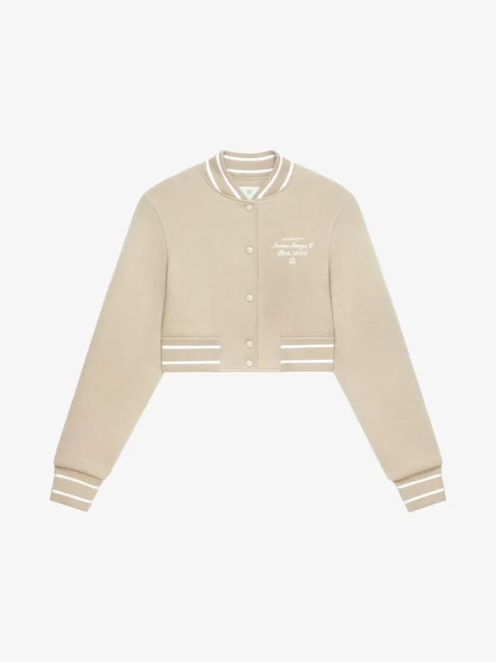 Women Outerwear and Blousons Givenchy Cropped Varsity Jacket In Wool Beigewhite