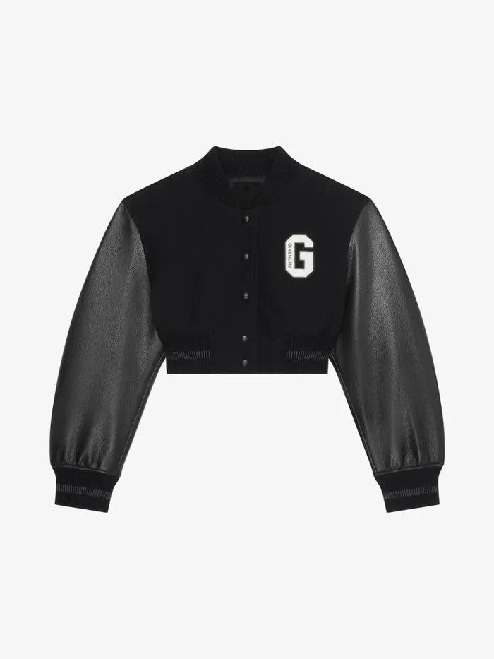 Women Outerwear and Blousons Givenchy GIVENCHY College Cropped Varsity Jacket In Wool And Leather Blackwhite