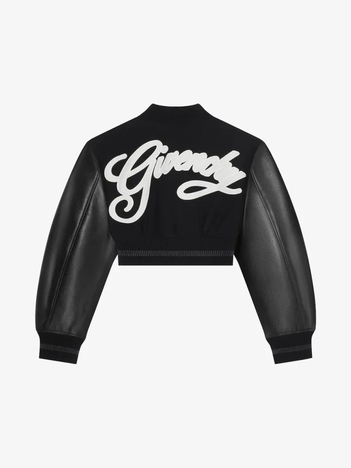 Women Outerwear and Blousons Givenchy GIVENCHY College Cropped Varsity Jacket In Wool And Leather Blackwhite