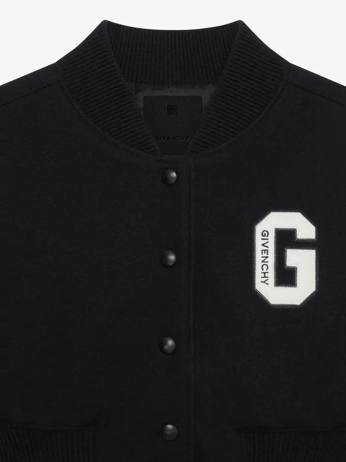 Women Outerwear and Blousons Givenchy GIVENCHY College Cropped Varsity Jacket In Wool And Leather Blackwhite