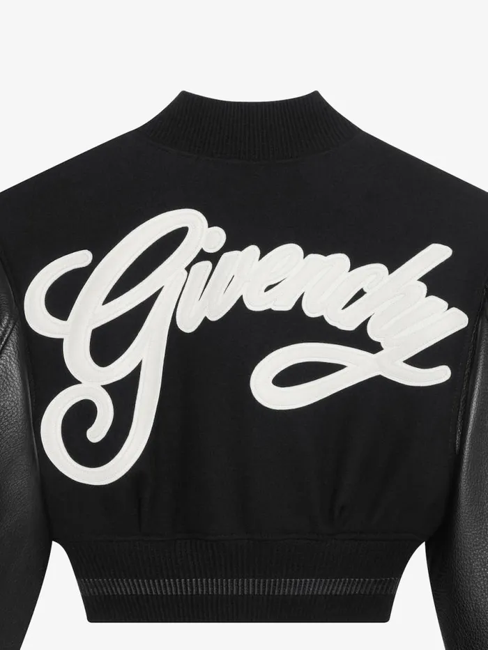 Women Outerwear and Blousons Givenchy GIVENCHY College Cropped Varsity Jacket In Wool And Leather Blackwhite