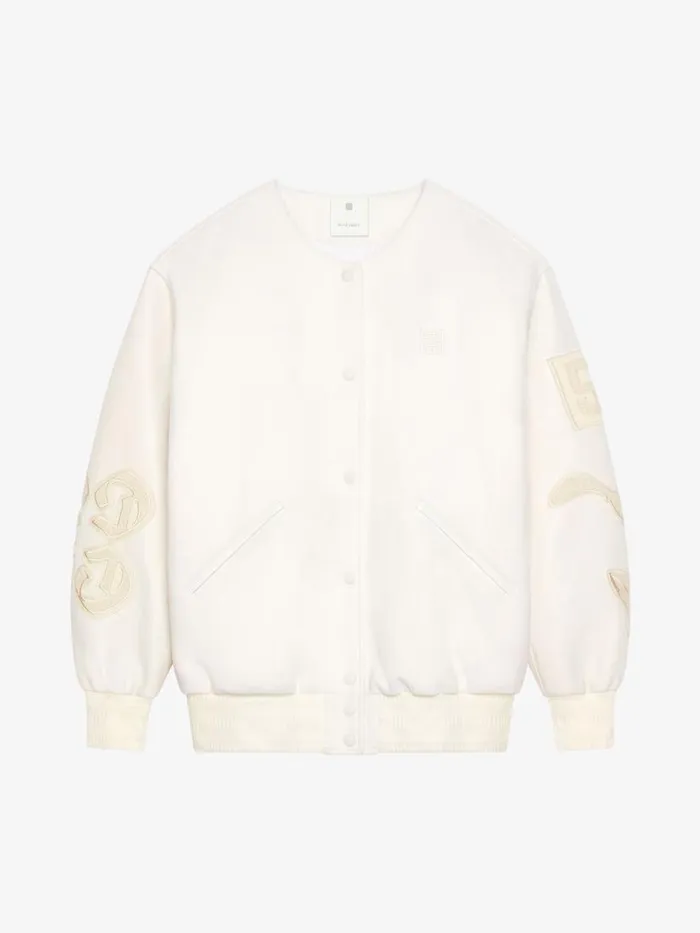 Women Outerwear and Blousons Givenchy GIVENCHY Oversized Varsity Jacket In Wool And Leather Ivory Women Outerwear and Blousons Givenchy GIVENCHY Oversized Varsity Jacket In Wool And Leather Ivory