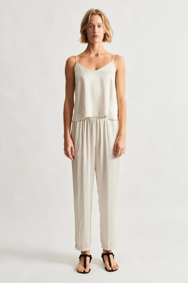 Women Pebble Satin Dirty White Fez Pant Raquel Allegra Bottoms
