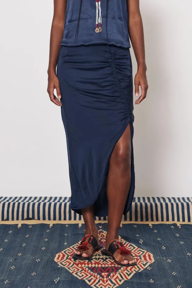 Women Pebble Satin Midnight Pretoria Midi Skirt Raquel Allegra Bottoms