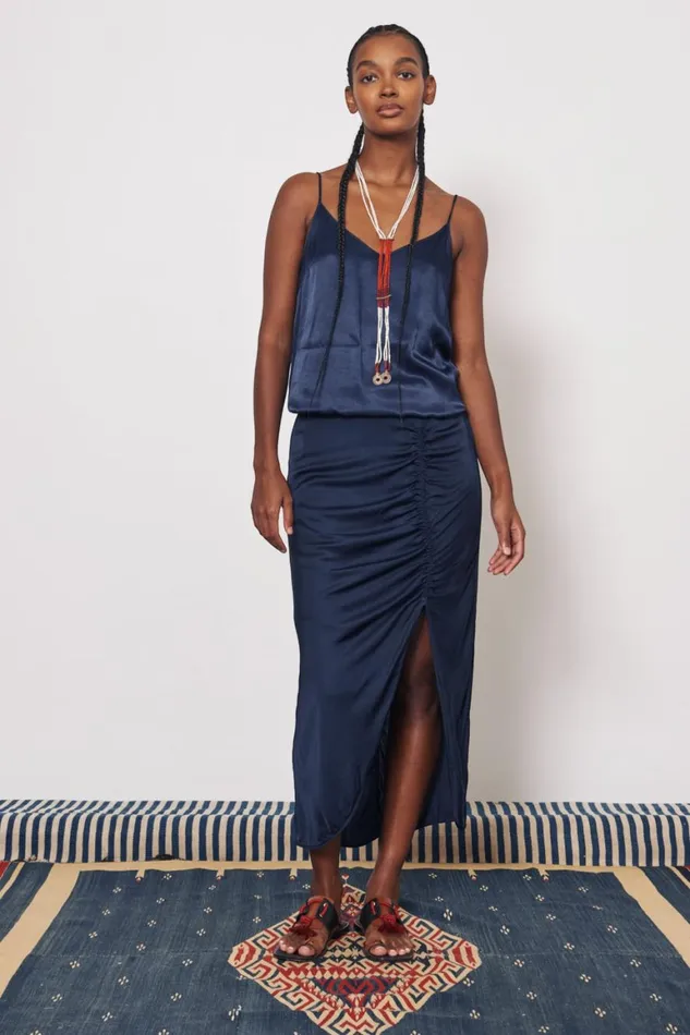 Women Pebble Satin Midnight Pretoria Midi Skirt Raquel Allegra Bottoms