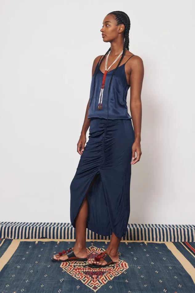 Women Pebble Satin Midnight Pretoria Midi Skirt Raquel Allegra Bottoms