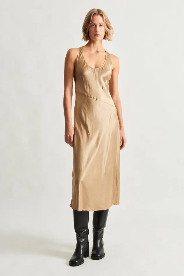 Women Pebble Satin Sand Valentina Midi Dress Raquel Allegra Bottoms