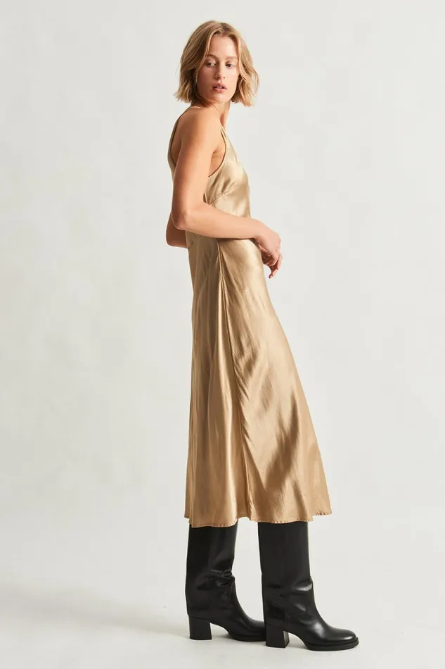 Women Pebble Satin Sand Valentina Midi Dress Raquel Allegra Bottoms