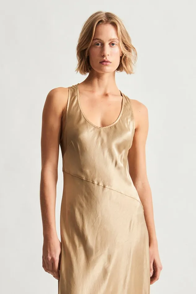 Women Pebble Satin Sand Valentina Midi Dress Raquel Allegra Bottoms