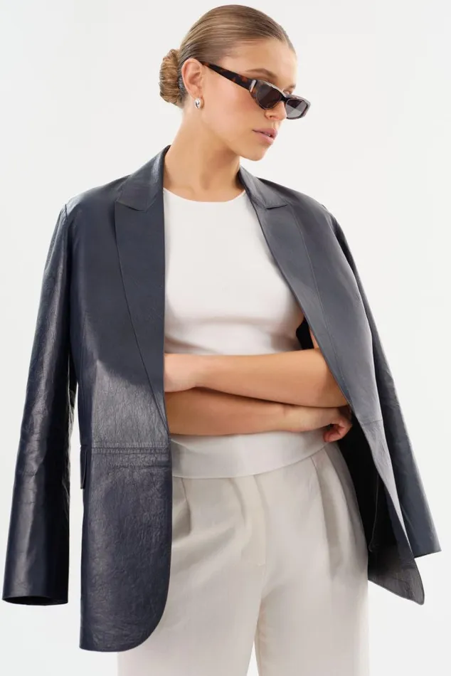 Women QUIRINA Leather Blazer Navy LAMARQUE Blazers Women QUIRINA Leather Blazer Navy LAMARQUE Blazers