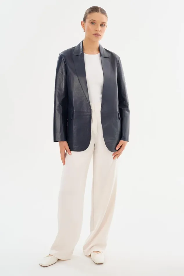 Women QUIRINA Leather Blazer Navy LAMARQUE Blazers Women QUIRINA Leather Blazer Navy LAMARQUE Blazers