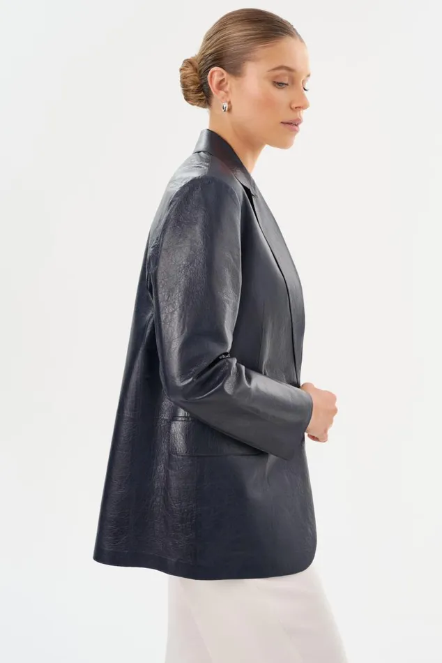 Women QUIRINA Leather Blazer Navy LAMARQUE Blazers Women QUIRINA Leather Blazer Navy LAMARQUE Blazers