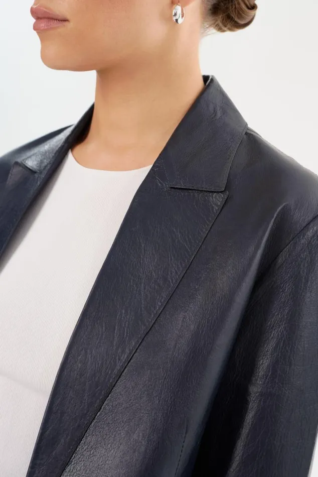 Women QUIRINA Leather Blazer Navy LAMARQUE Blazers Women QUIRINA Leather Blazer Navy LAMARQUE Blazers