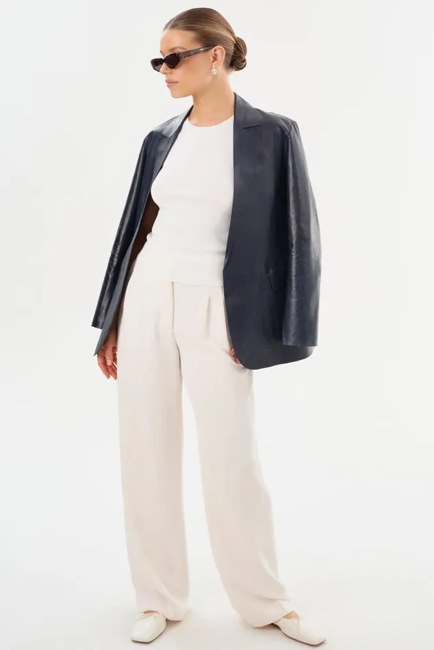 Women QUIRINA Leather Blazer Navy LAMARQUE Blazers Women QUIRINA Leather Blazer Navy LAMARQUE Blazers