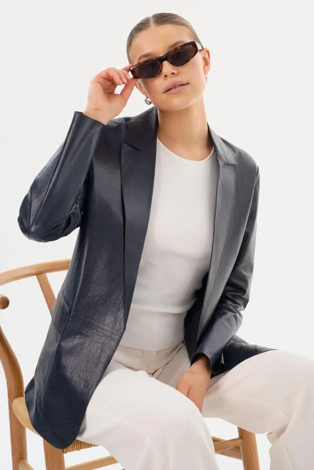 Women QUIRINA Leather Blazer Navy LAMARQUE Blazers Women QUIRINA Leather Blazer Navy LAMARQUE Blazers