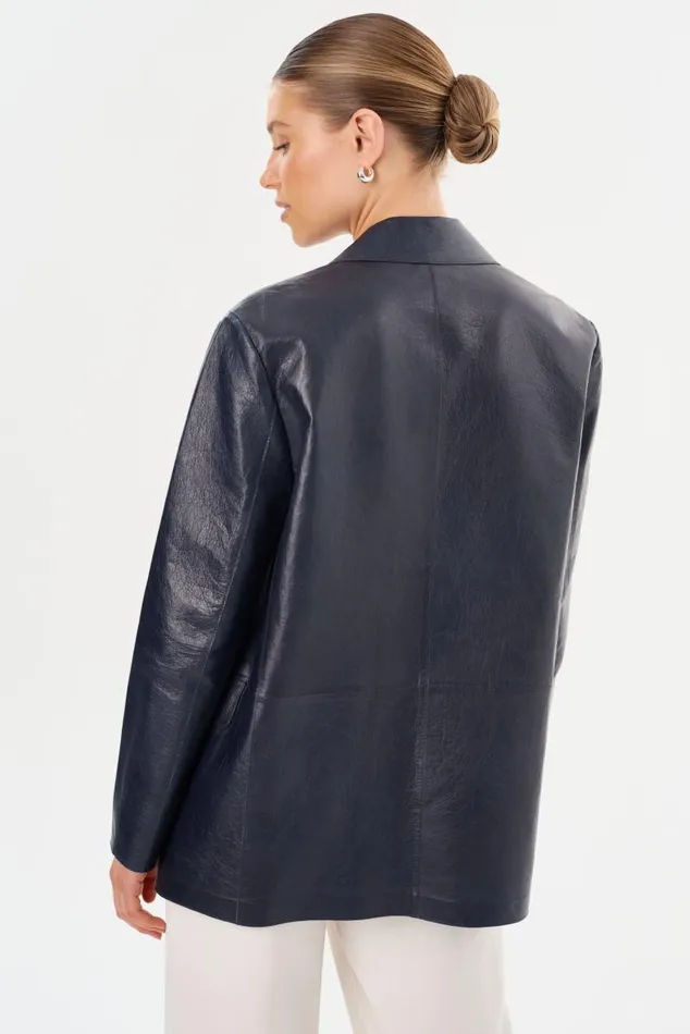 Women QUIRINA Leather Blazer Navy LAMARQUE Blazers Women QUIRINA Leather Blazer Navy LAMARQUE Blazers