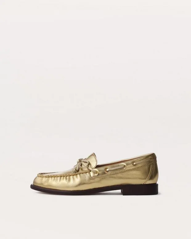 Women rag and bone Carter Metallic Leather Boat Shoes Gold Boots