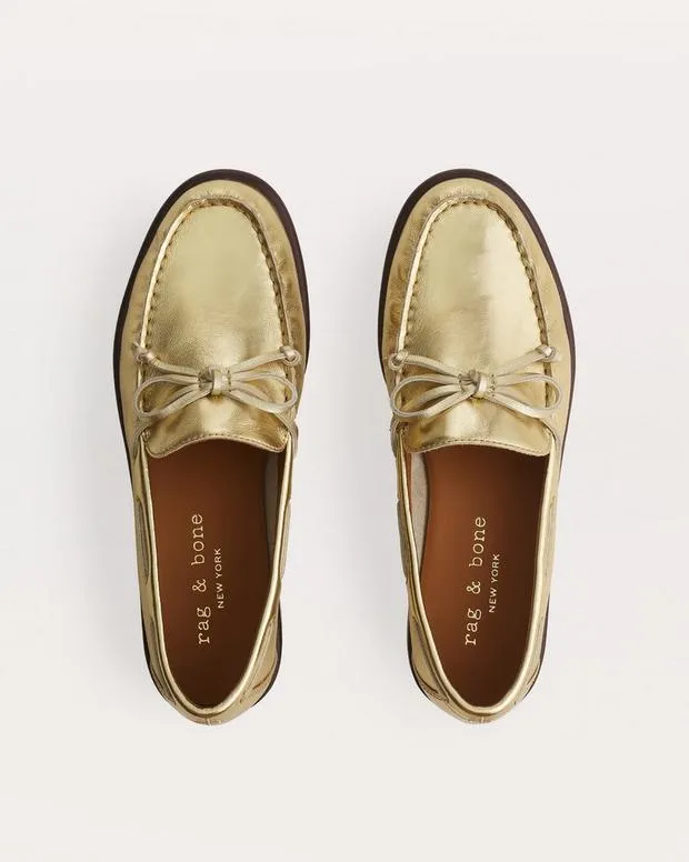 Women rag and bone Carter Metallic Leather Boat Shoes Gold Boots