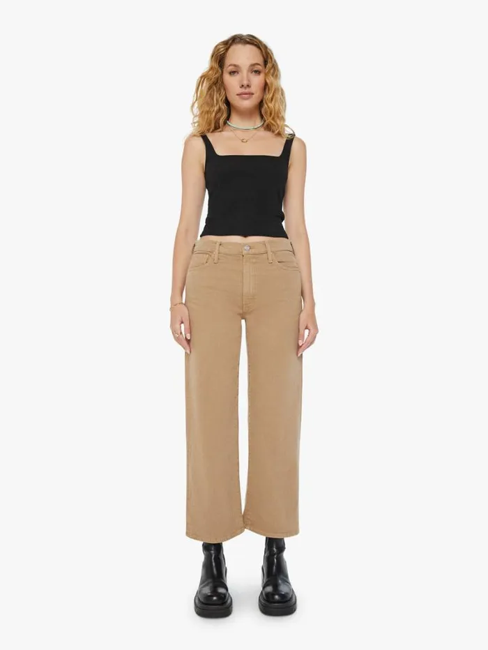 Women Relaxed Mother Denim The Dodger Flood Wash Dark Khaki