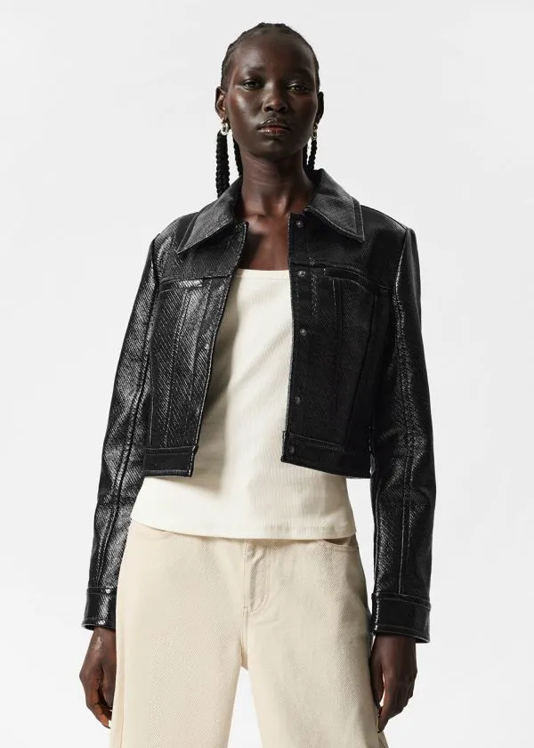 Women Sets and Suits and Other Stories Short Patent Jacket Black
