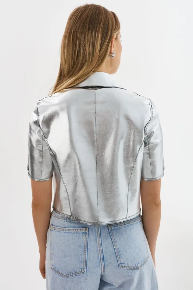 Women SEVANA Reversible Leather Jacket Blacksilver LAMARQUE Short Sleeve Jackets Women SEVANA Reversible Leather Jacket Blacksilver LAMARQUE Short Sleeve Jackets