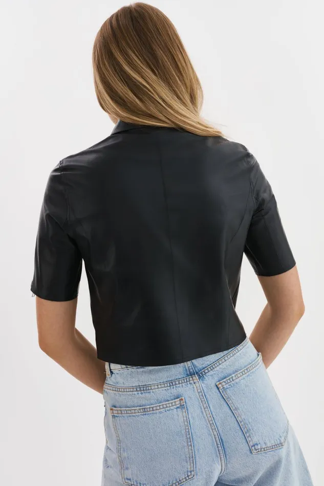 Women SEVANA Reversible Leather Jacket Blacksilver LAMARQUE Short Sleeve Jackets Women SEVANA Reversible Leather Jacket Blacksilver LAMARQUE Short Sleeve Jackets