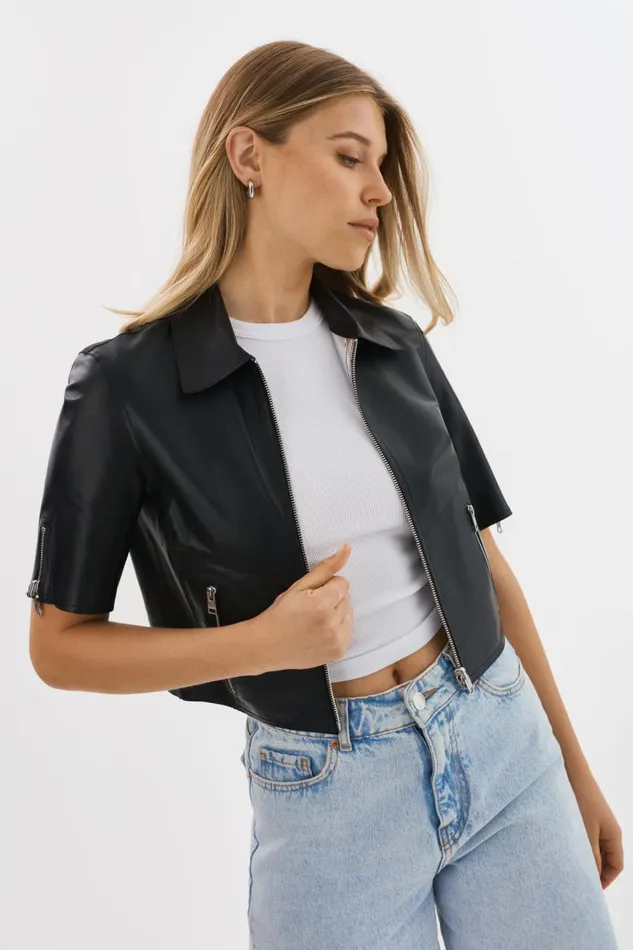 Women SEVANA Reversible Leather Jacket Blacksilver LAMARQUE Short Sleeve Jackets Women SEVANA Reversible Leather Jacket Blacksilver LAMARQUE Short Sleeve Jackets